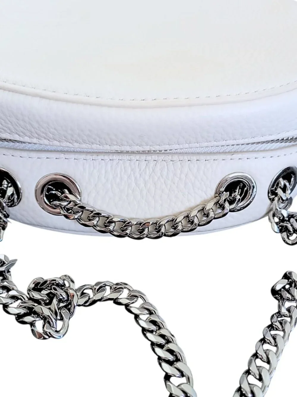 Lacoste NWT White Croco Crew Grained Leather Zip Crossbody Bag - Silver Chain - Picture 7 of 15